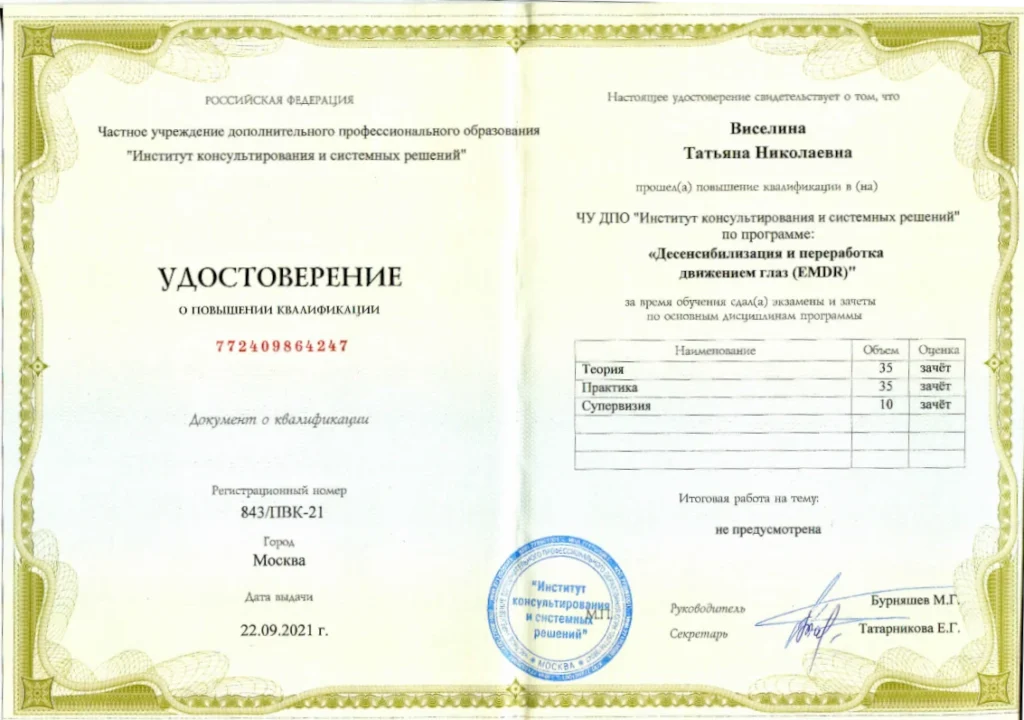 Удостоверение ДПДГ ИКСР Виселина Татьяна Николаевна